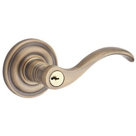 Baldwin Keyed Entry Door Lever with Traditional Round Rose in Matte Brass & Black