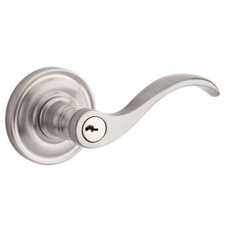 Baldwin Keyed Entry Door Lever with Traditional Round Rose in Satin Nickel
