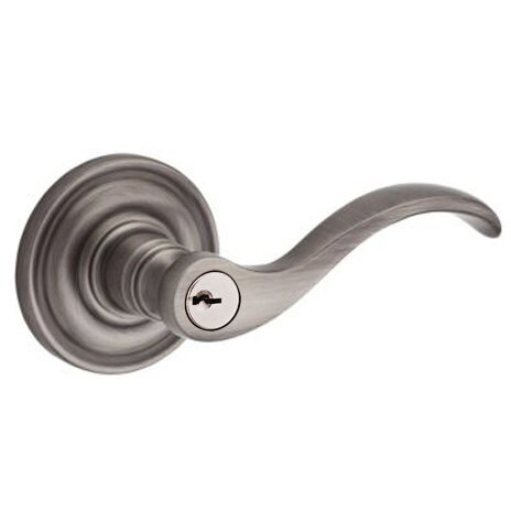 Baldwin Keyed Entry Door Lever with Traditional Round Rose in Matte Antique Nickel