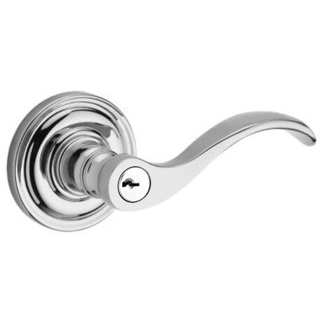 Baldwin Keyed Entry Door Lever with Traditional Round Rose in Polished Chrome
