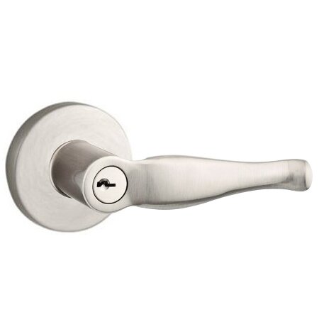 Baldwin Keyed Entry Door Lever with Contemporary Round Rose in Satin Nickel