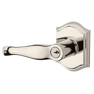 Baldwin Left Handed Keyed Decorative Door Lever with Traditional Arch Rose in Polished Nickel