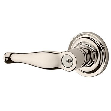 Baldwin Right Handed Keyed Decorative Door Lever with Traditional Round Rose in Polished Nickel