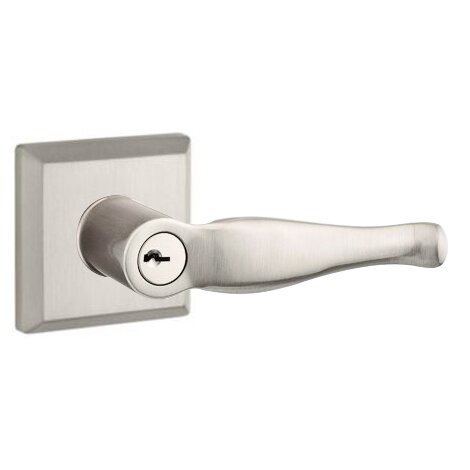 Baldwin Keyed Entry Door Lever with Traditional Square Rose in Satin Nickel