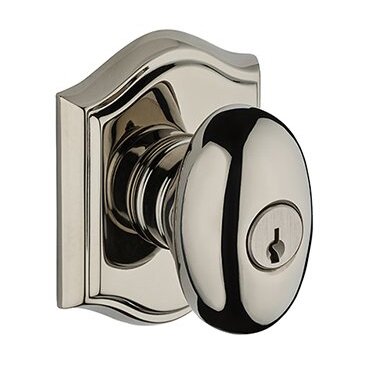 Baldwin Keyed Ellipse Door Knob with Traditional Arch Rose in Polished Nickel