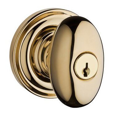 Baldwin Keyed Entry Door Knob with Traditional Round Rose in Polished Brass
