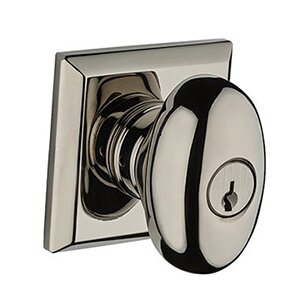 Baldwin Keyed Ellipse Door Knob with Traditional Square Rose in Polished Nickel