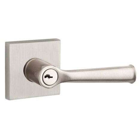 Baldwin Keyed Entry Door Lever with Contemporary Square Rose in Satin Nickel