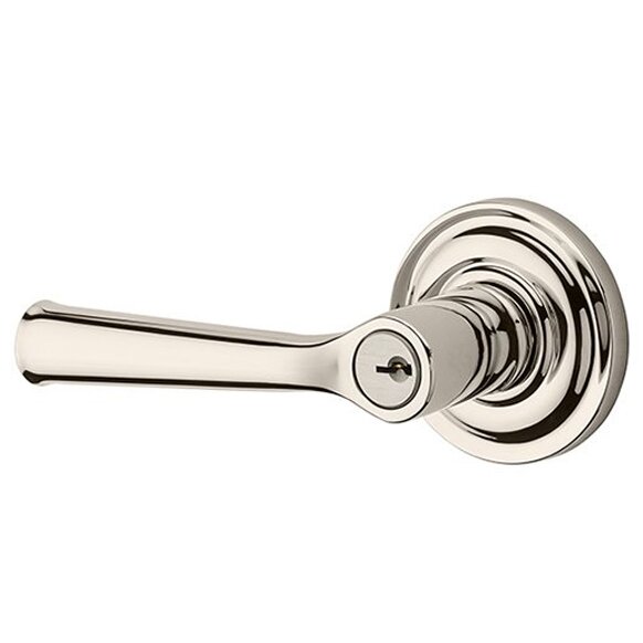 Baldwin Left Handed Keyed Federal Door Lever with Traditional Round Rose in Polished Nickel