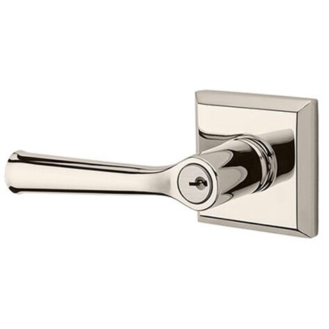 Baldwin Left Handed Keyed Federal Door Lever with Traditional Square Rose in Polished Nickel