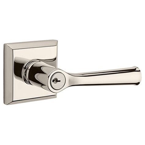 Baldwin Right Handed Keyed Federal Door Lever with Traditional Square Rose in Polished Nickel