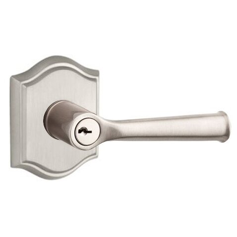 Baldwin Keyed Entry Door Lever with Traditional Arch Rose in Satin Nickel