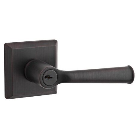 Baldwin Keyed Entry Door Lever with Traditional Square Rose in Venetian Bronze