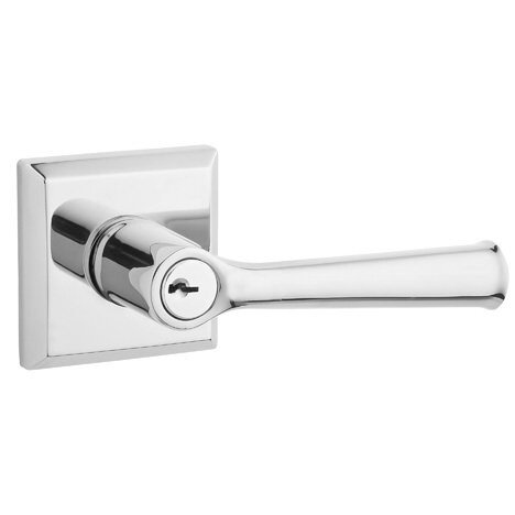 Baldwin Keyed Entry Door Lever with Traditional Square Rose in Polished Chrome