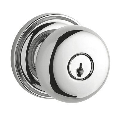Baldwin Keyed Entry Door Knob with Traditional Rose in Polished Chrome