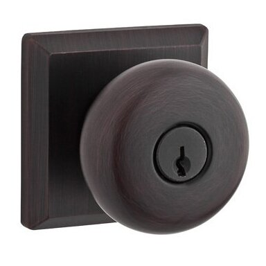 Baldwin Keyed Entry Door Knob with Traditional Square Rose in Venetian Bronze