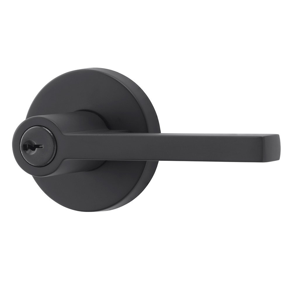 Baldwin Keyed Entry Door Lever with Contemporary Round Rose in Satin Black