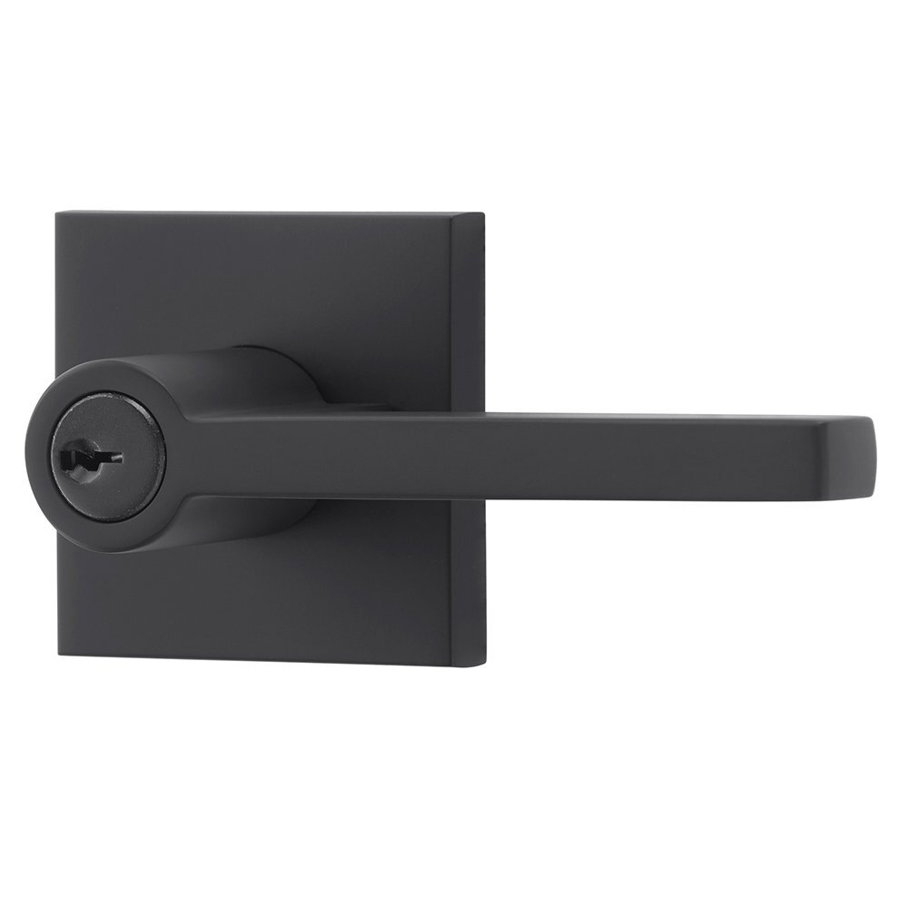 Baldwin Keyed Entry Door Lever with Contemporary Rose in Satin Black