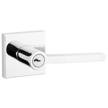 Baldwin Keyed Entry Door Lever with Contemporary Rose in Polished Chrome