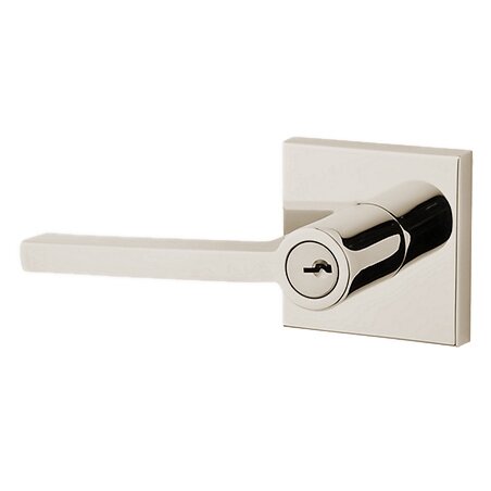 Baldwin Left Handed Keyed Square Door Lever with Contemporary Square Rose in Polished Nickel