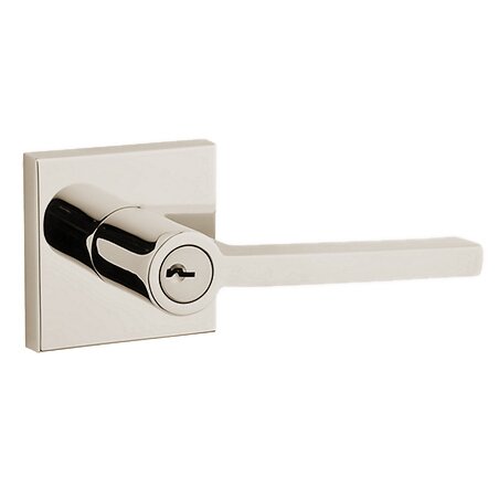 Baldwin Right Handed Keyed Square Door Lever with Contemporary Square Rose in Polished Nickel