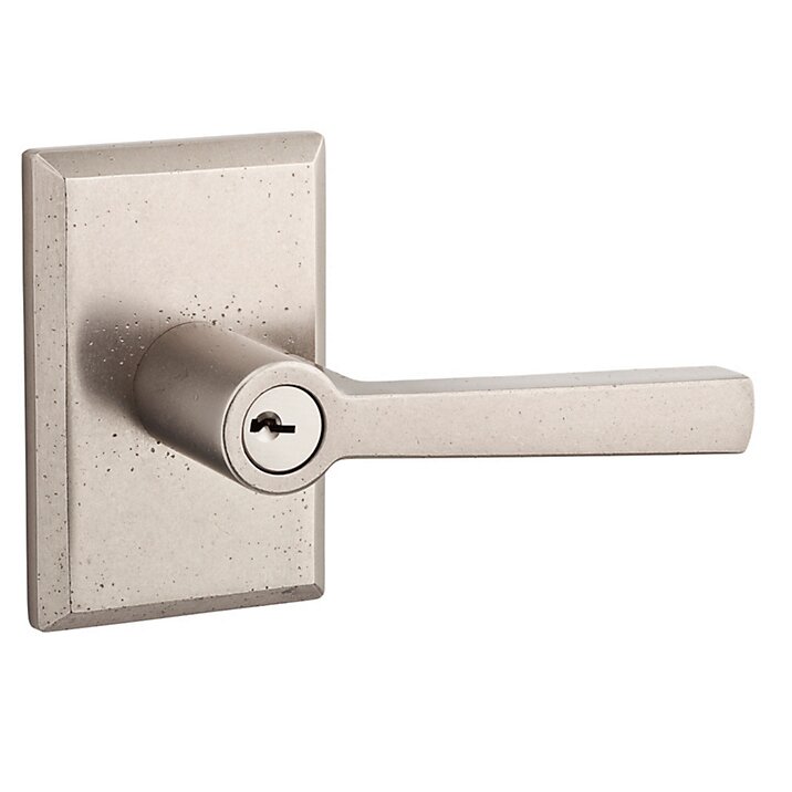 Baldwin Keyed Entry Door Lever with Rustic Square Rose in White Bronze
