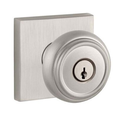Baldwin Keyed Entry Door Knob with Contemporary Square Rose in Satin Nickel