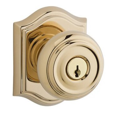 Baldwin Keyed Entry Door Knob with Arch Rose in Polished Brass
