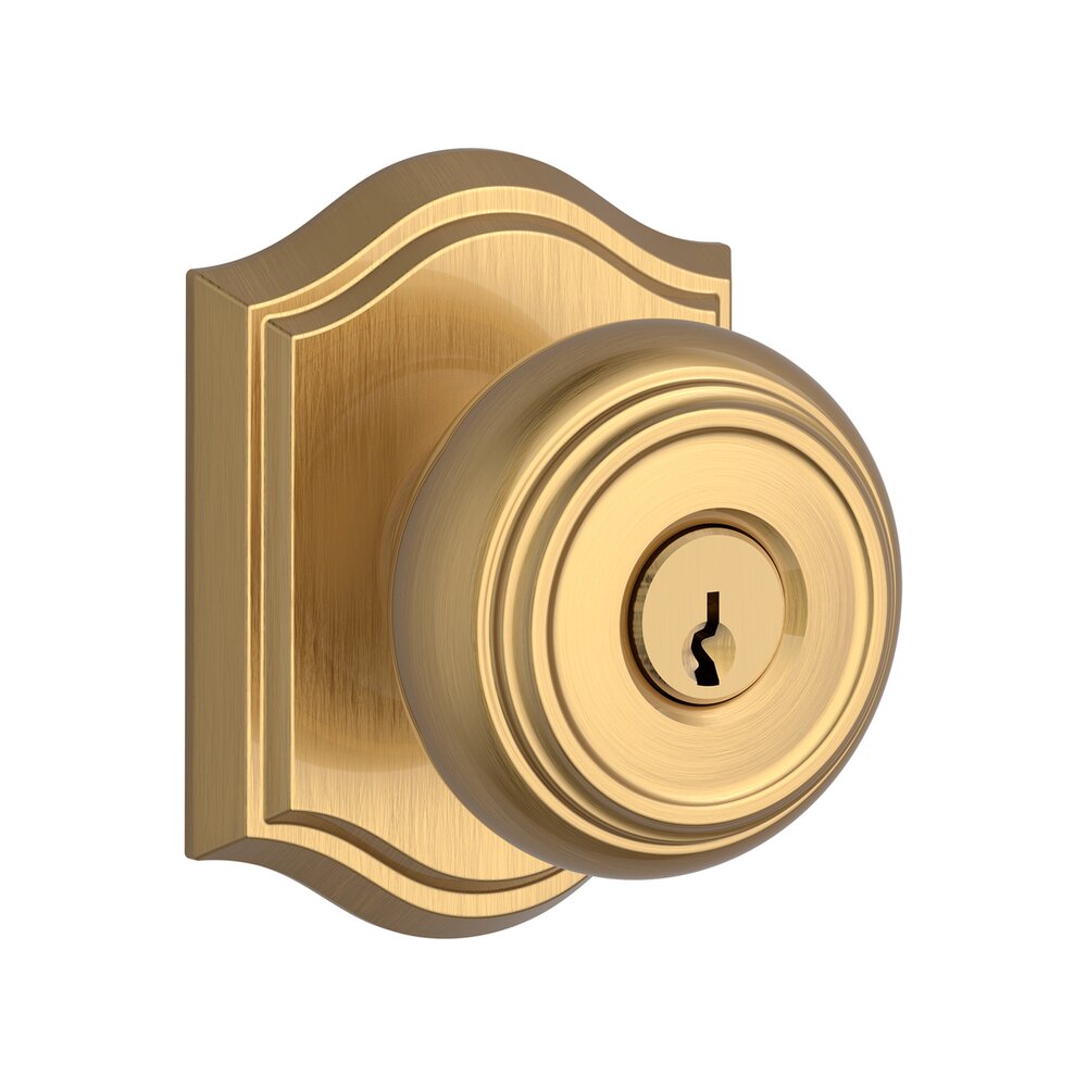 Baldwin Keyed Entry Door Knob with Arch Rose in PVD Lifetime Satin Brass