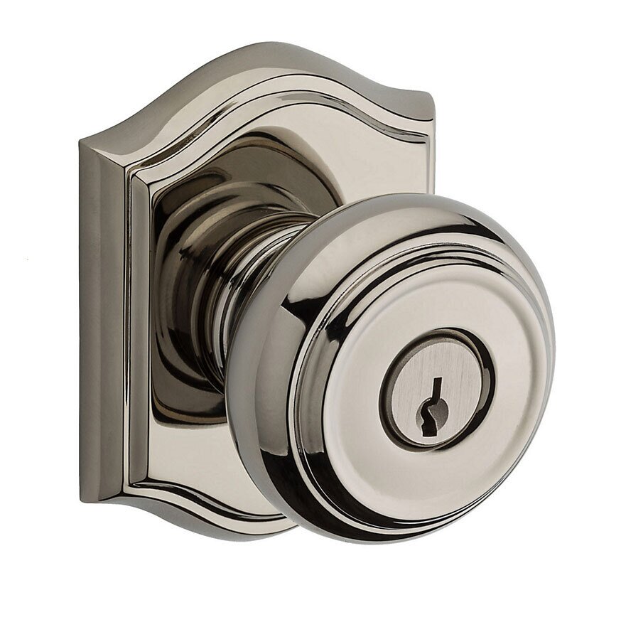 Baldwin Keyed Traditional Door Knob with Traditional Arch Rose in Polished Nickel