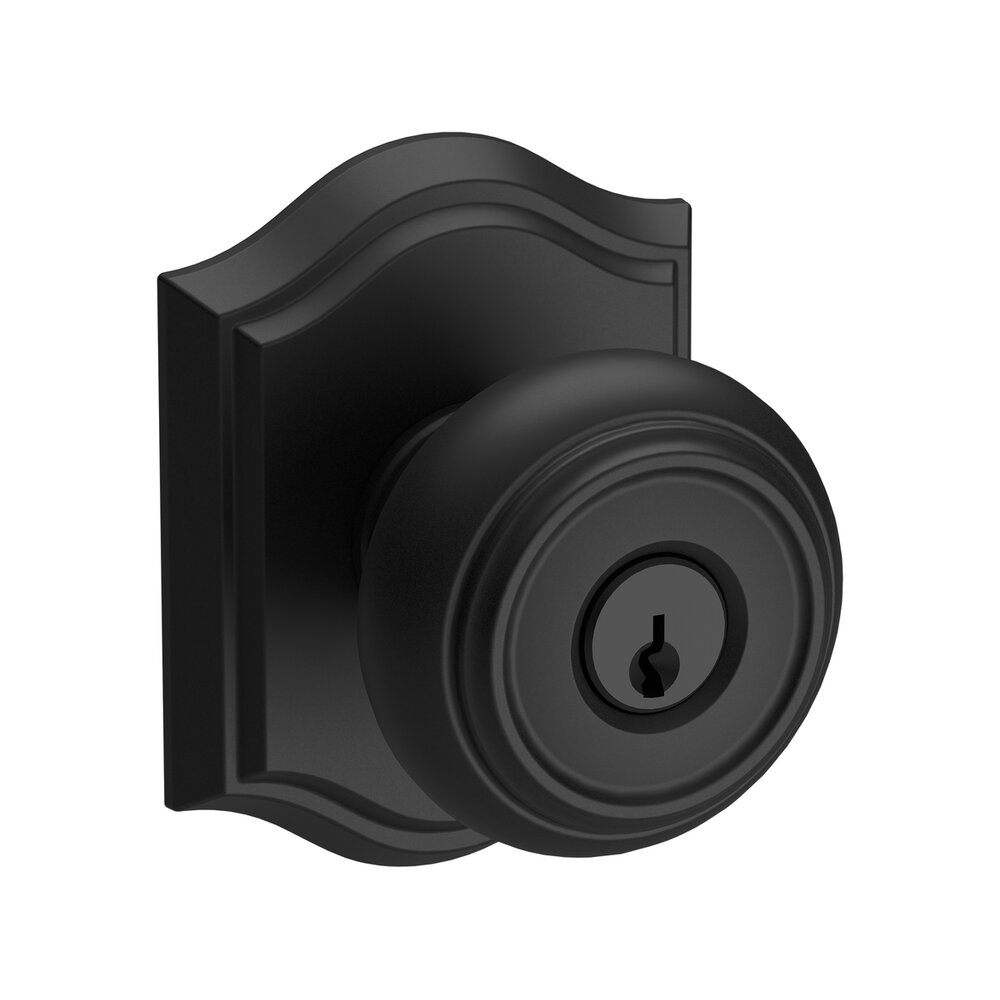 Baldwin Keyed Entry Door Knob with Arch Rose in Satin Black