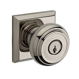Baldwin Keyed Traditional Door Knob with Traditional Square Rose in Polished Nickel