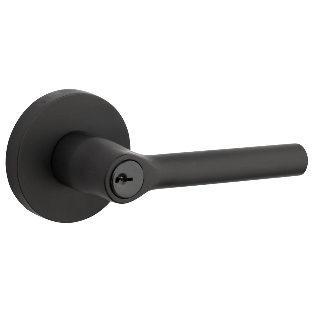 Baldwin Keyed Entry Door Lever with Contemporary Round Rose in Satin Black