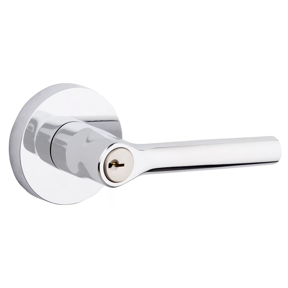 Baldwin Keyed Entry Door Lever with Contemporary Round Rose in Polished Chrome