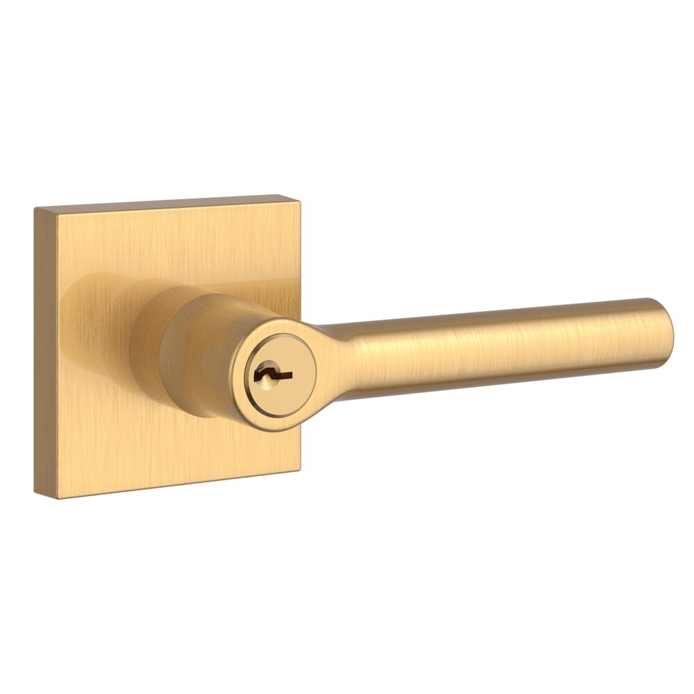 Baldwin Keyed Tube Door Lever with Contemporary Square Rose in PVD Lifetime Satin Brass