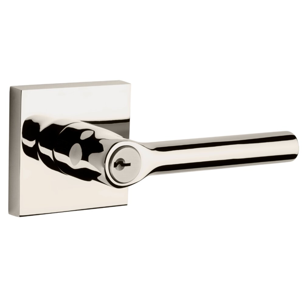 Baldwin Keyed Tube Door Lever with Contemporary Square Rose in Polished Nickel