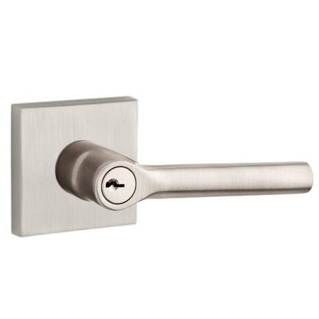 Baldwin Keyed Tube Door Lever with Contemporary Square Rose in Satin Nickel