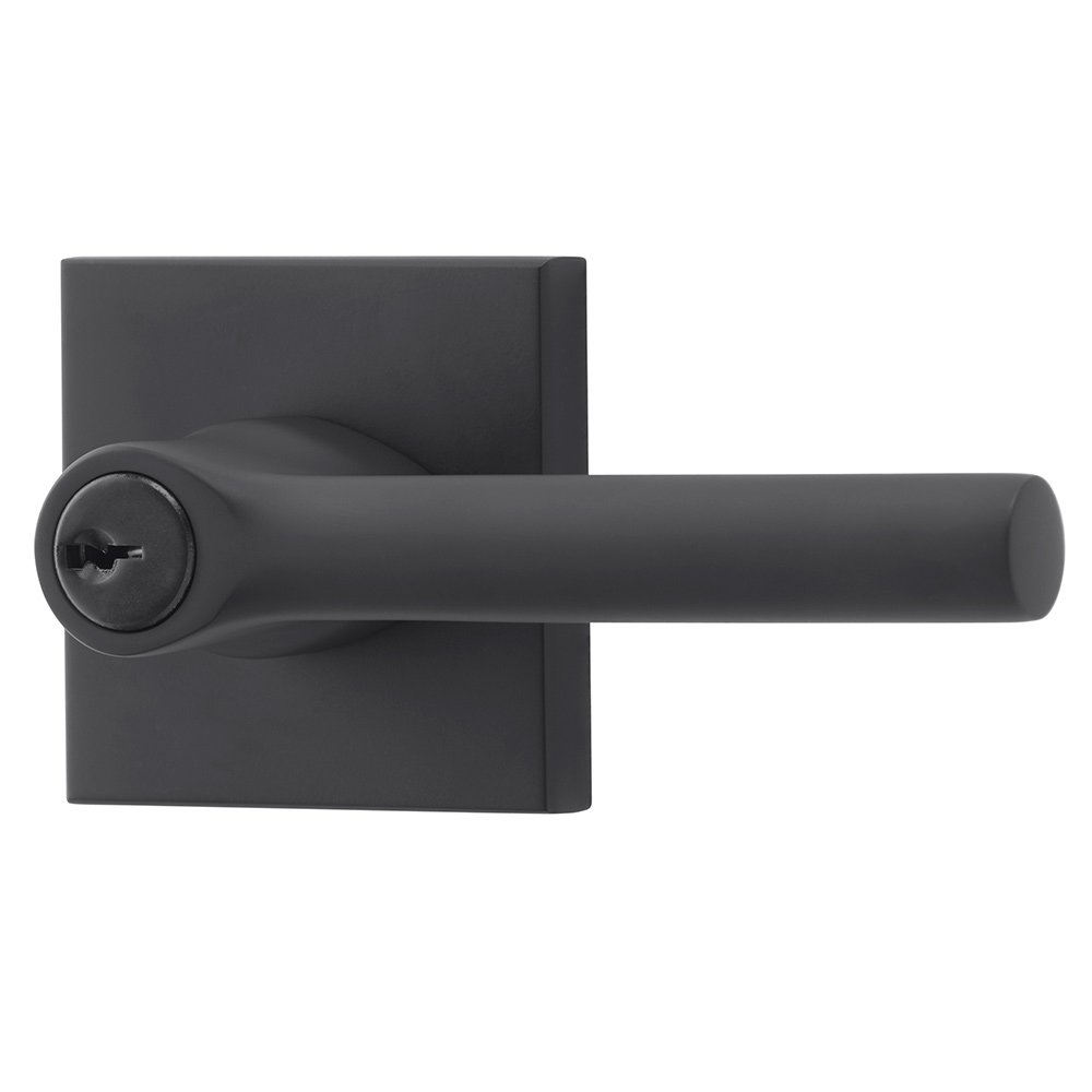 Baldwin Keyed Tube Door Lever with Contemporary Square Rose in Satin Black