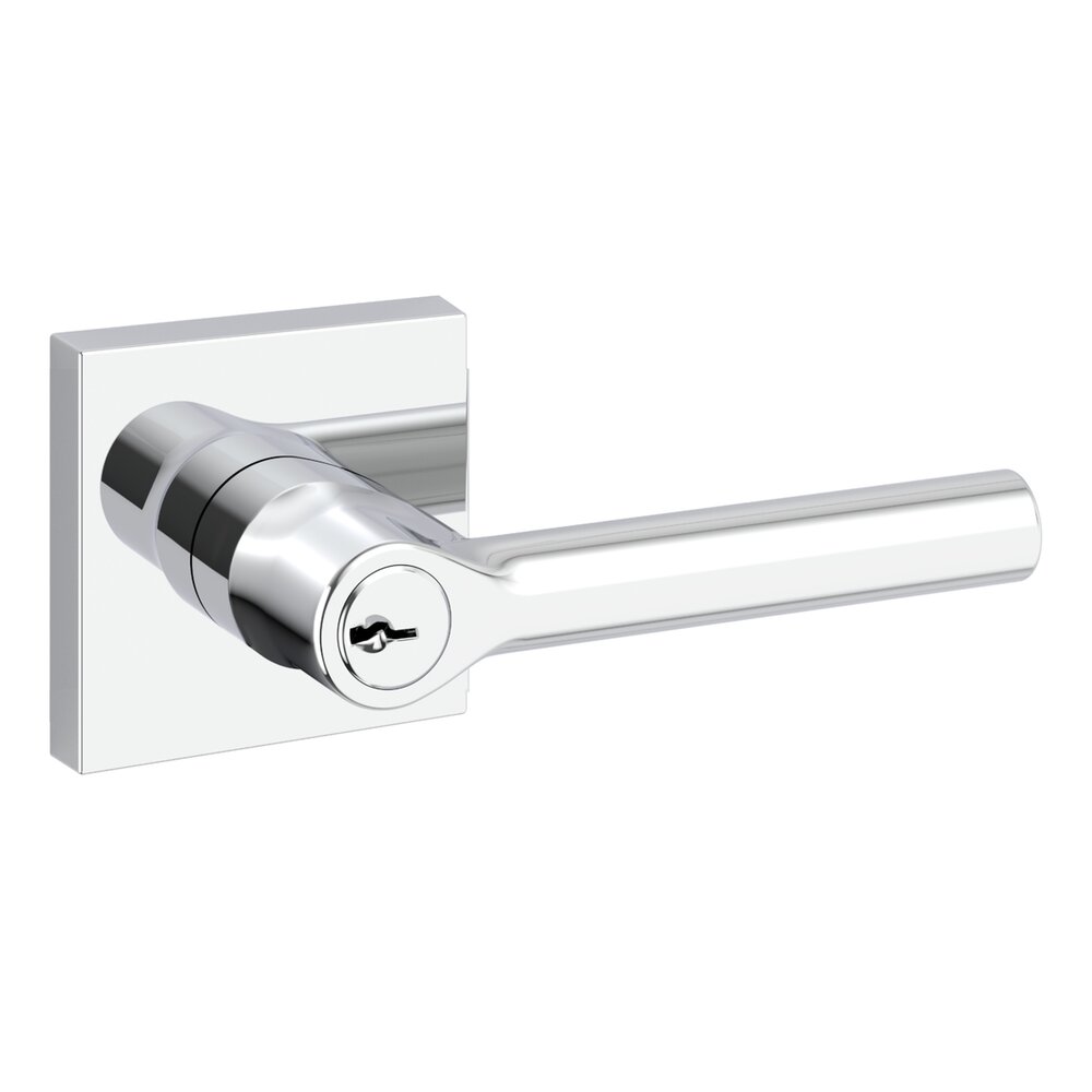 Baldwin Keyed Tube Door Lever with Contemporary Square Rose in Polished Chrome