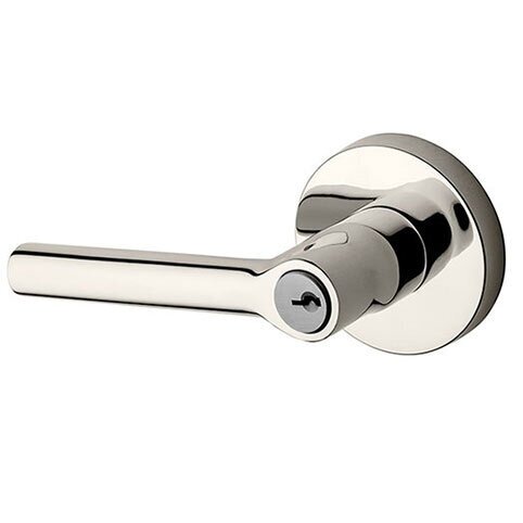 Baldwin Keyed Tube Door Lever with Contemporary Round Rose in Polished Nickel