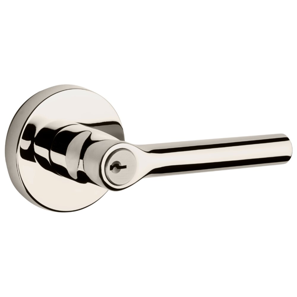 Baldwin Keyed Tube Door Lever with Contemporary Round Rose in Polished Nickel