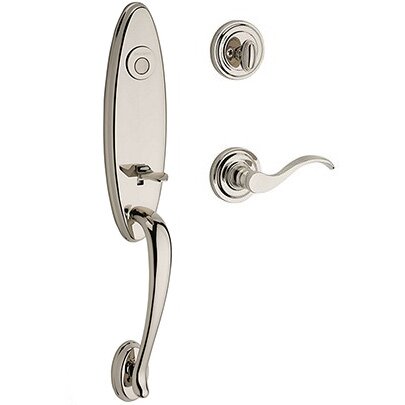 Baldwin Left Handed Full Dummy Chesapeake Handleset with Curve Door Lever with Traditional Round Rose in Polished Nickel