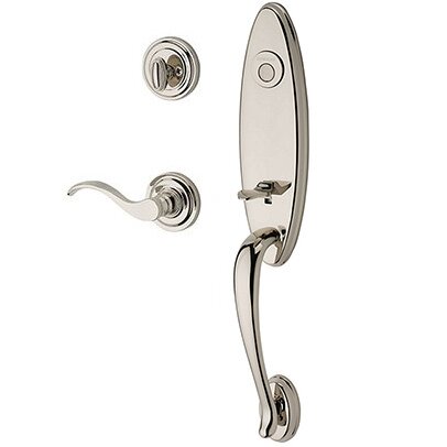 Baldwin Right Handed Full Dummy Chesapeake Handleset with Curve Door Lever with Traditional Round Rose in Polished Nickel