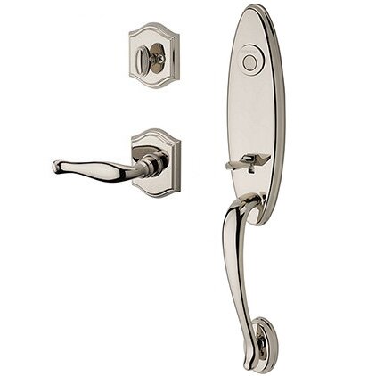 Baldwin Right Handed Full Dummy Chesapeake Handleset with Decorative Door Lever with Traditional Arch Rose in Polished Nickel