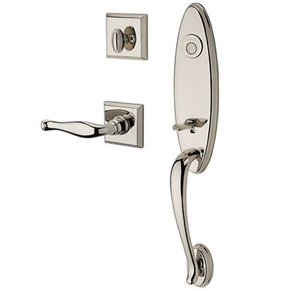 Baldwin Right Handed Full Dummy Chesapeake Handleset with Decorative Door Lever with Traditional Square Rose in Polished Nickel