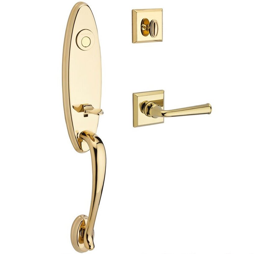 Baldwin Handleset with Left Handed Federal Lever and Traditional Square Rose in Polished Brass