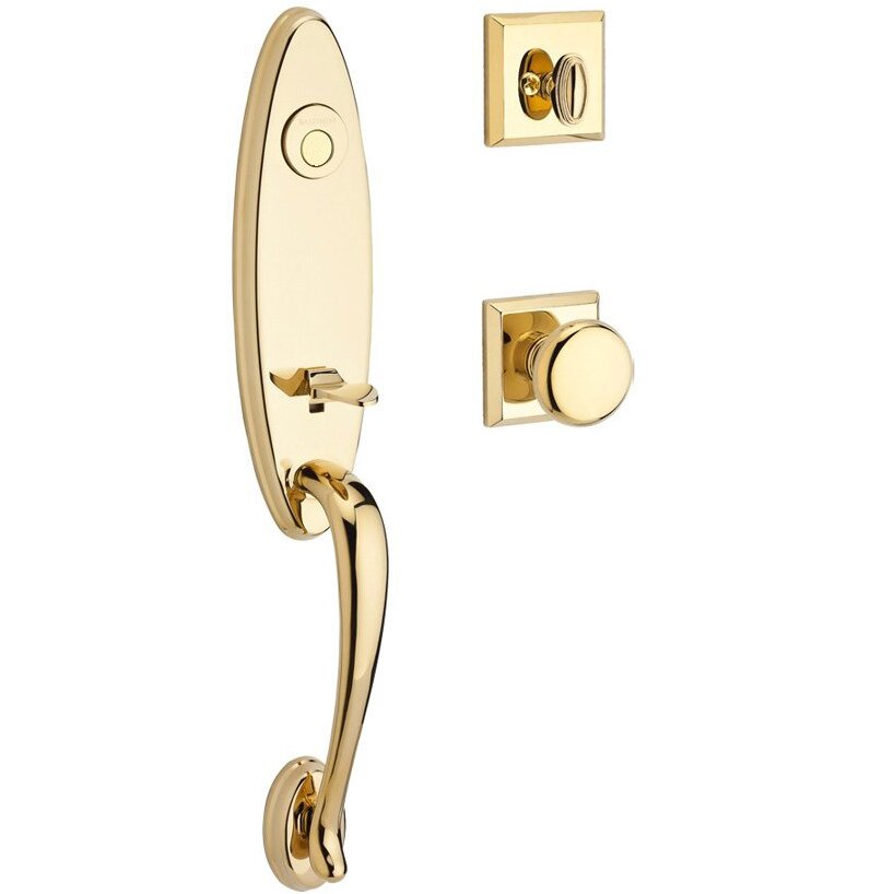 Baldwin Handleset with Round Knob and Traditional Square Rose in Polished Brass