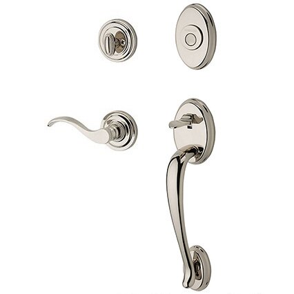 Baldwin Right Handed Full Dummy Columbus Handleset with Curve Door Lever with Traditional Round Rose in Polished Nickel