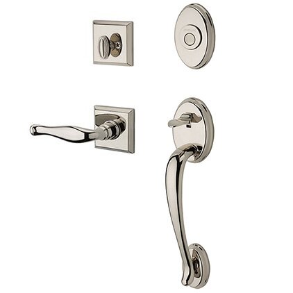 Baldwin Right Handed Full Dummy Columbus Handleset with Decorative Door Lever with Traditional Square Rose in Polished Nickel