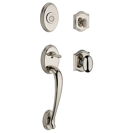 Baldwin Full Dummy Columbus Handleset with Ellipse Door Knob with Traditional Arch Rose in Polished Nickel
